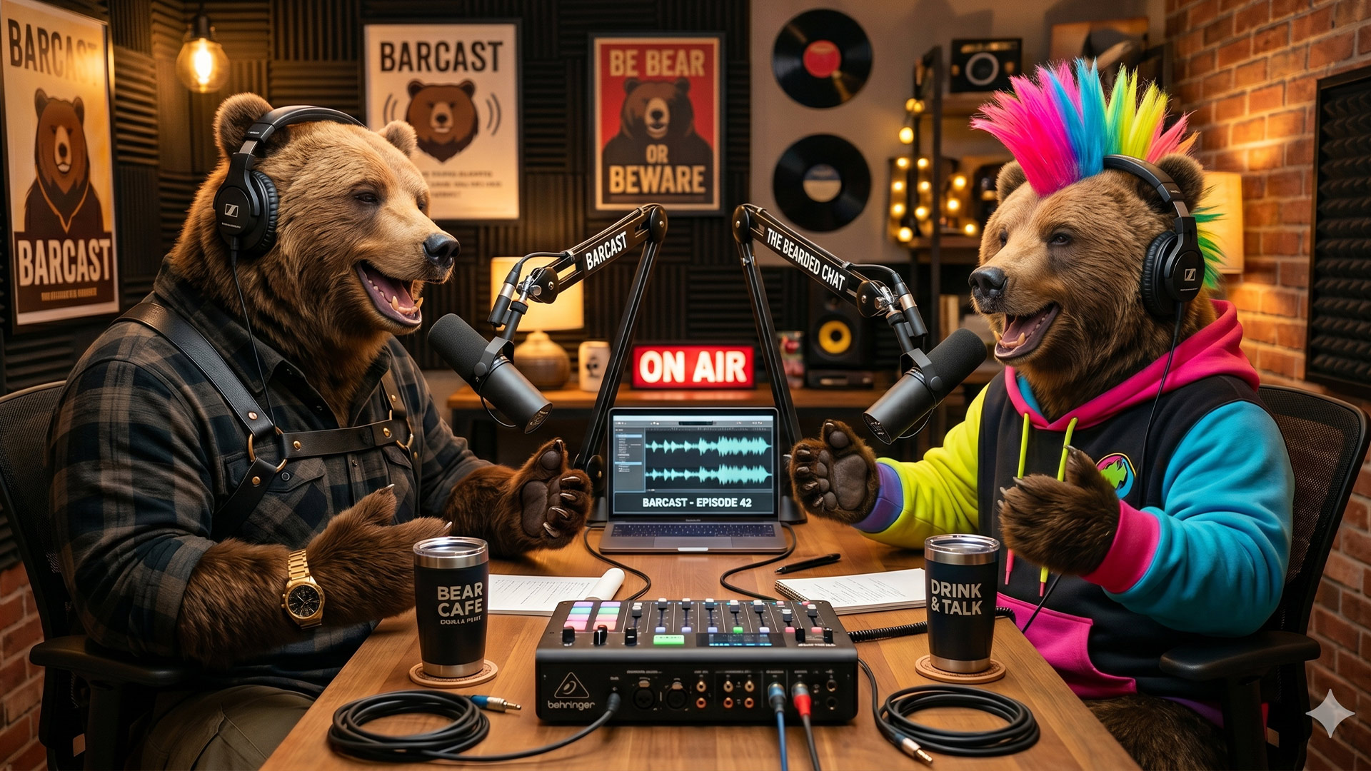 Zwei Bären die einen Podcast aufnehmen